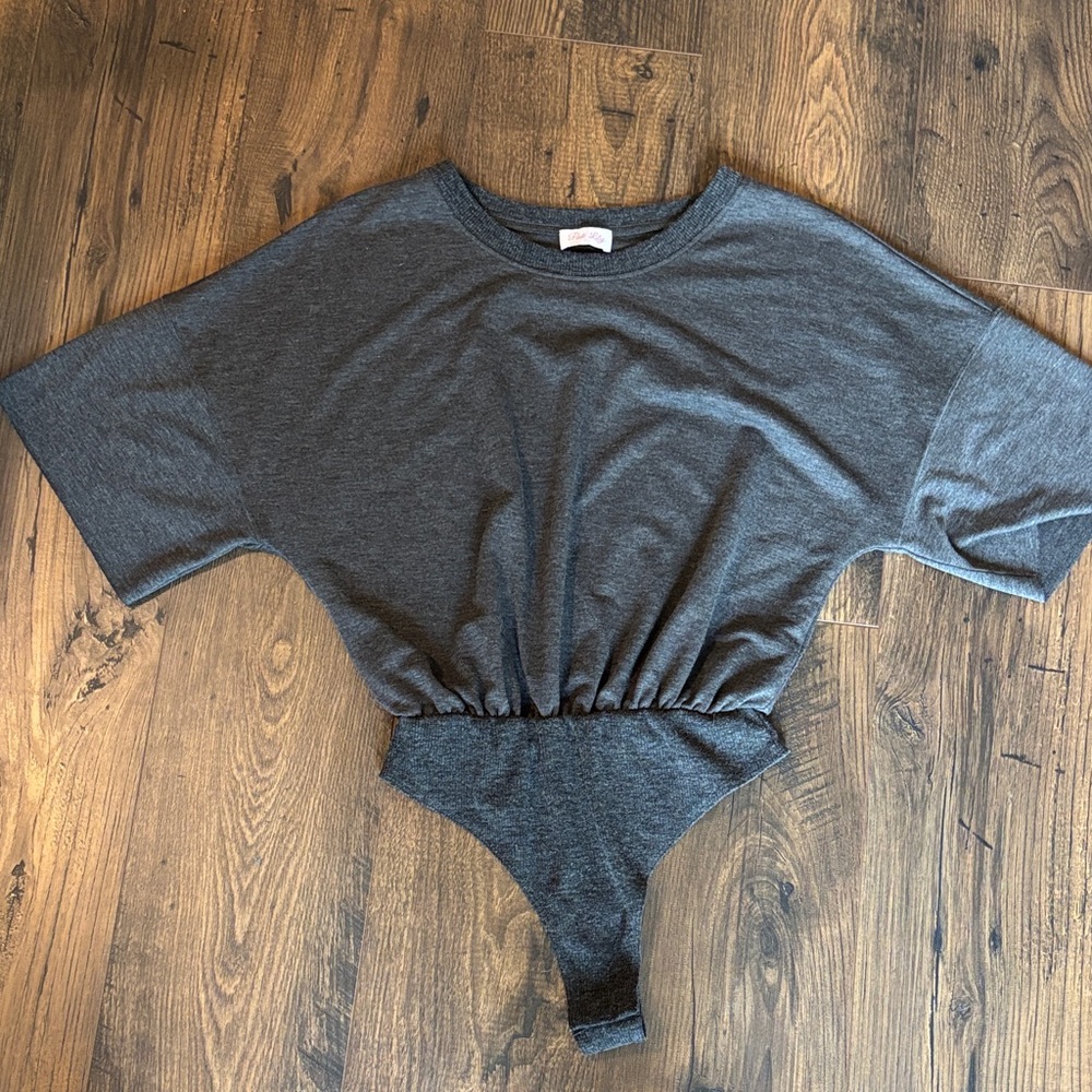 Pink Lily Charcoal Gray Dolman Sleeve Bodysuit